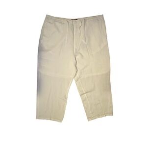 LINEA UOMO Men’s Linen Blend Drawstring Waist Casual Pants- White- size W46 L30